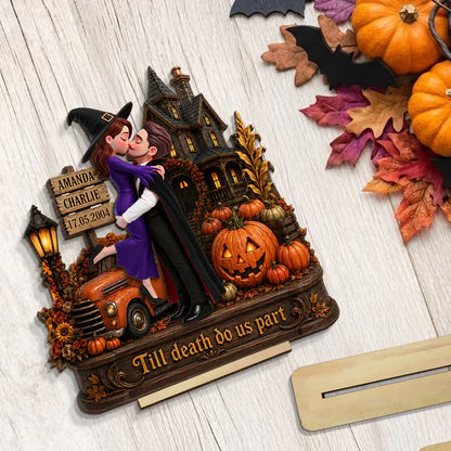 Personalized 2-Layer Wooden Plaque, Witch & Vampire Couple Haunted House Decor, Unique Gift for Couple
