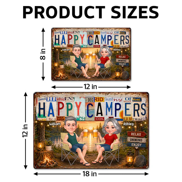 Personalized Rectangular Iron Sign, Happy Campers Couple Camping Gift, Unique Porch Decor