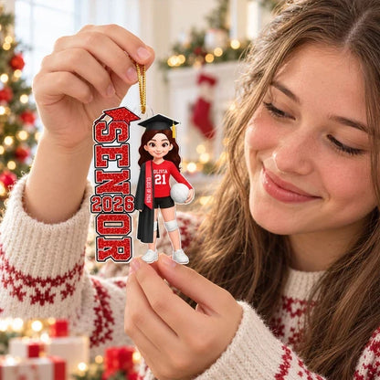 Personalized Acrylic Ornament, Colorful Senior Holding a Volleyball, Unique Graduation Gift for Daughter