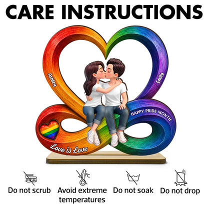 2-Layer Wooden Plaque for LGBTQ Couple, Love Is Love Kissing Illustration, Creative Gift