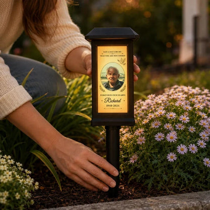 Personalized Solar Garden Stake Light with Photo & Dove, Unique Sympathy Gift for a Garden Memorial