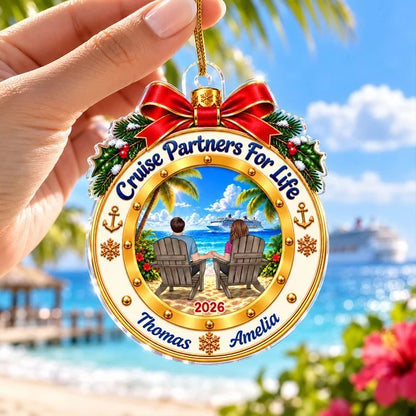 Personalized Acrylic Ornament, Cruise Couple Holding Hands on Sunny Beach, Unique Christmas Gift for Partners