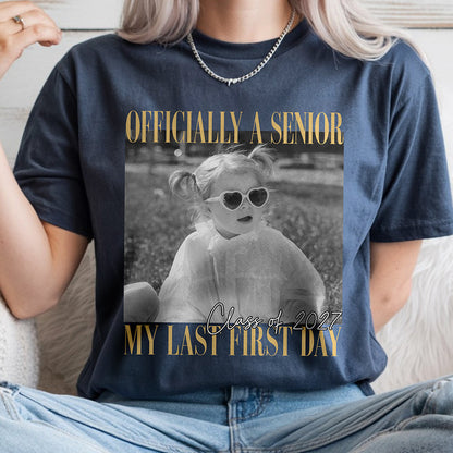 Senior Last First Day Personalized Classic Tee, Black and Gold Photo Keepsake, Creative Gift for Student