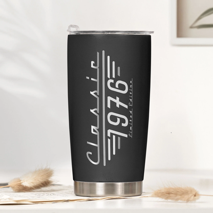 Black Insulated Travel Tumbler with Vintage Typography, Creative Birthday Gift for Husband or Dad