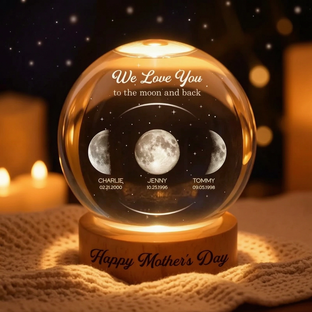 Personalized Globe Lamp with Moon Phases, We Love You to the Moon and Back, Unique Mother's Day Gift