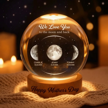 Personalized Globe Lamp with Moon Phases, We Love You to the Moon and Back, Unique Mother's Day Gift