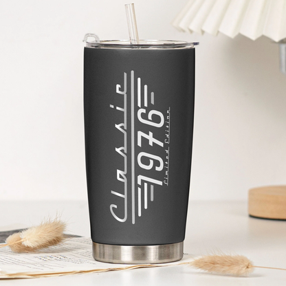 Black Insulated Travel Tumbler with Vintage Typography, Creative Birthday Gift for Husband or Dad