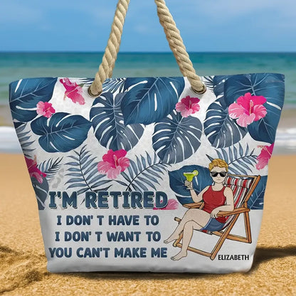 Rope Handle Canvas Bag Personalized with Funny I'm Retired Saying Beach Chair Vibes A Unique Gift for Retirees