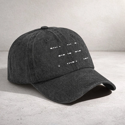Personalized Washed Denim Baseball Cap with Morse Code Hidden Message, Vintage Look Everyday Wear, Unique Gift for Dad