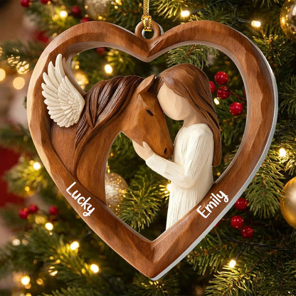 Personalized Acrylic Ornament with Angel Horse & Girl – Heartfelt Equestrian Keepsake & Unique Gift for Horse Lovers