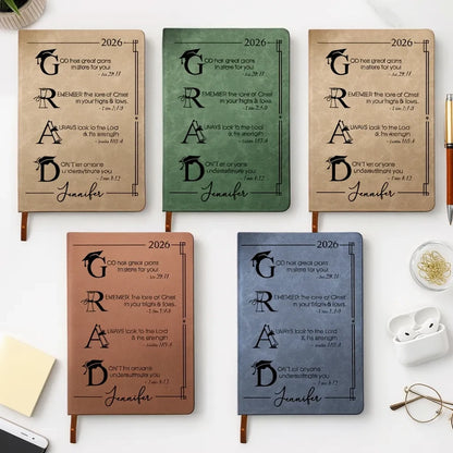 Personalized Leather Journal with Faith Graduation Quote, Unique Christian Gift for Her or Him