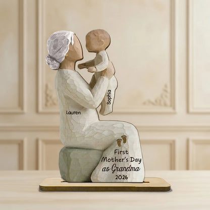 2-Layer Wooden Plaque Custom Grandma and Baby Figurine, Sweet Family Keepsake Decor, Heartfelt Gift for Grandma