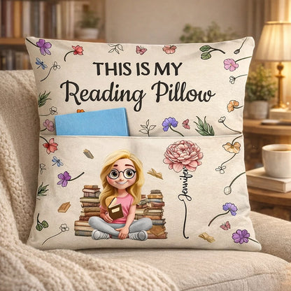 Personalized Pocket Pillow (Stuffing Included) Reading Girl With Flowers - Unique Gift For Book Lovers