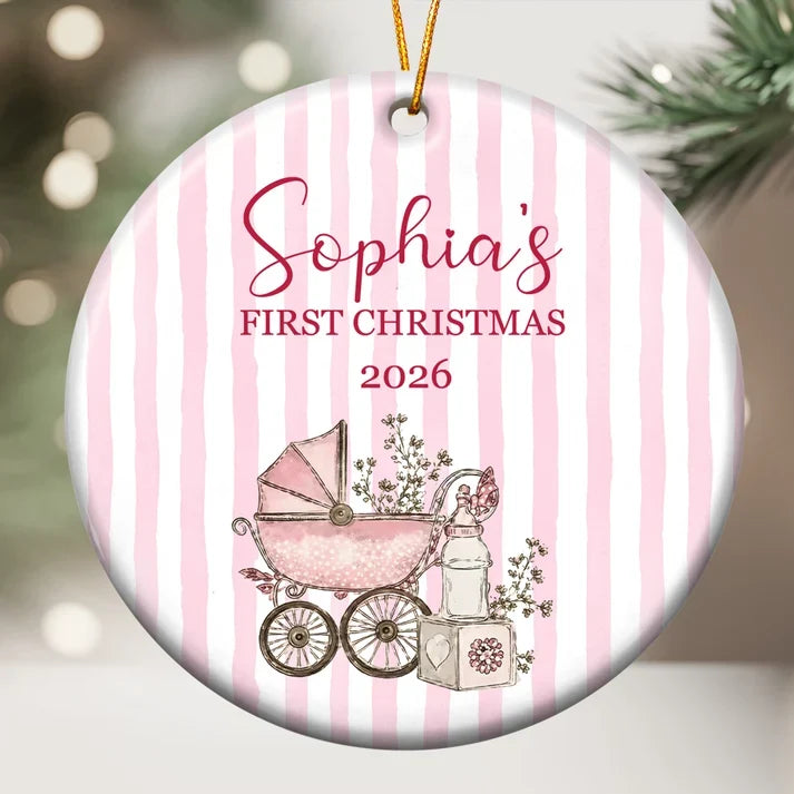Personalized Baby's First Christmas Ceramic Ornament, Sweet Illustrated Keepsake, Creative Gift for Family