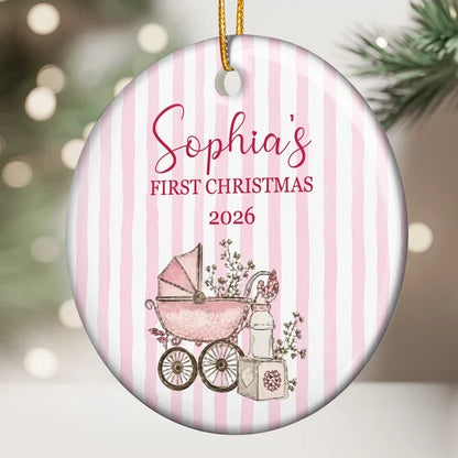 Personalized Baby's First Christmas Ceramic Ornament, Sweet Illustrated Keepsake, Creative Gift for Family