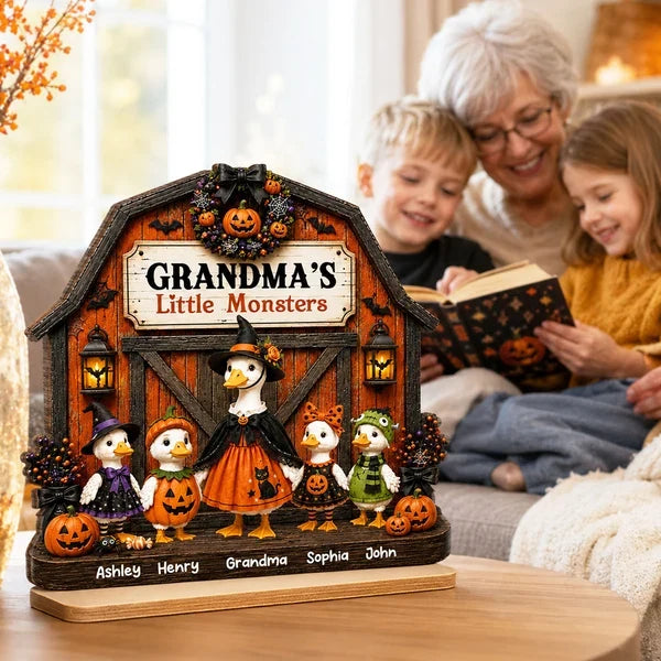 Grandma's Little Monsters Wooden Plaque, Personalized Duck Family Keepsake, Creative Gift for Grandma
