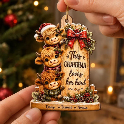 This Grandma Loves Her Herd Personalized Wooden Ornament, Creative Family Keepsake and Unique Gift for Grandma