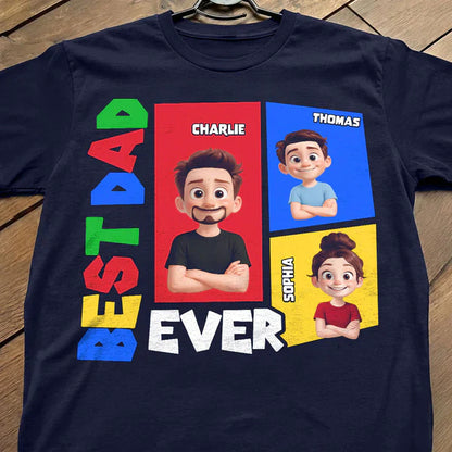 Personalized Dad Arcade Classic Tee, Colorful Cartoon Portraits, Unique Creative Gift for Dad