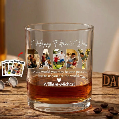 Personalized Whiskey Glass For Dad, Happy Father's Day Quote & Photo Design, Heartfelt Creative Gift