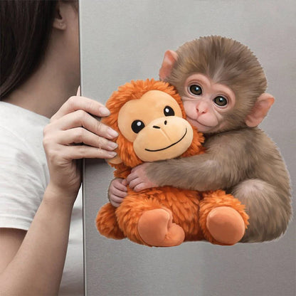 Personalized Baby Monkey Hugging Plush Sticker Decal for Car Window or Locker, Cute Unique Gift for Kids & Grandson