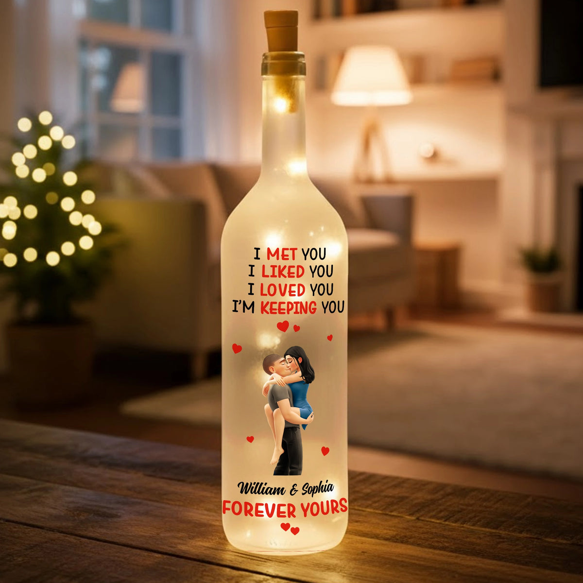 Personalized Bottle Lamp With Love Quote And Calendar Date, Cozy Warm Glow Bedroom Accent, Unique Gift For Couple