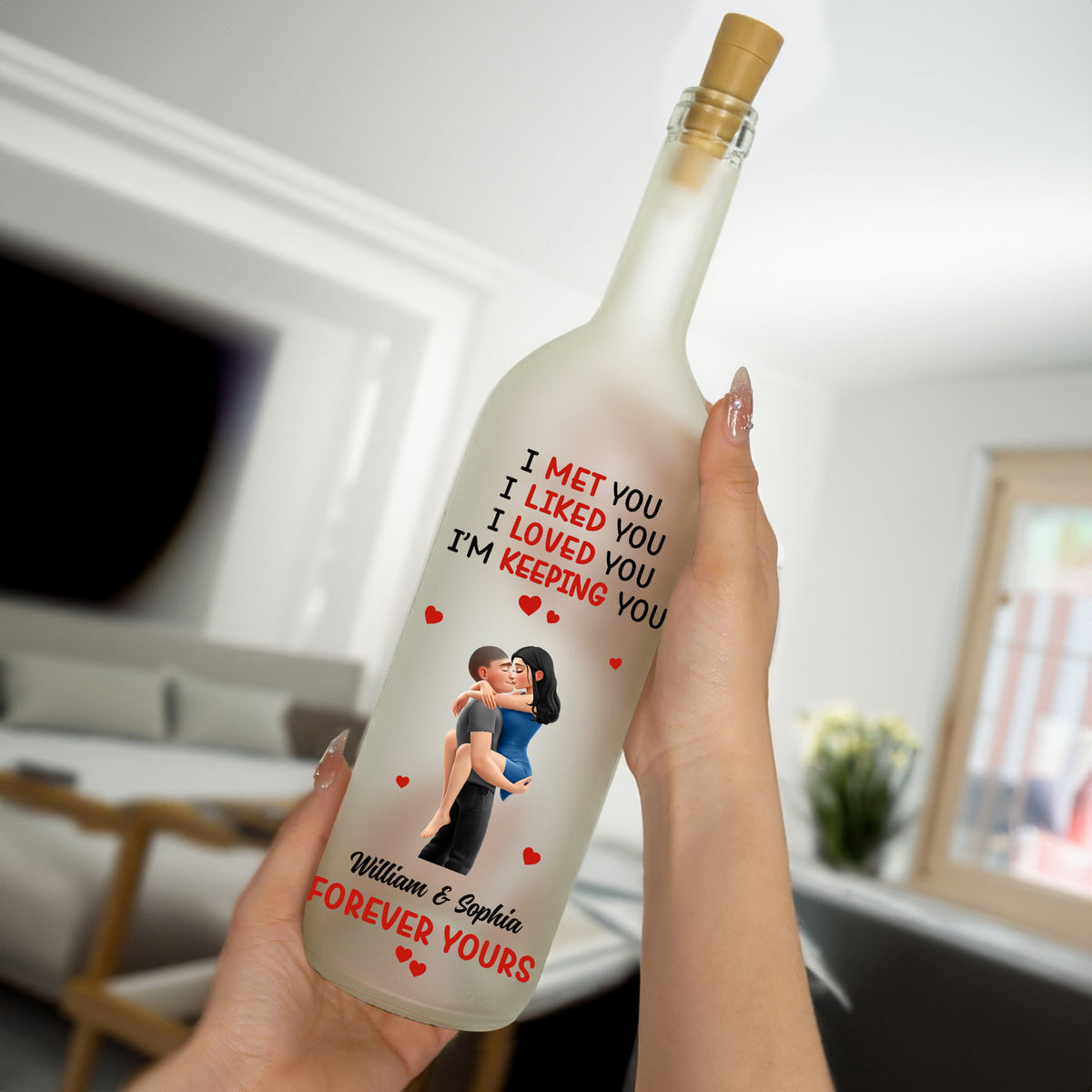 Personalized Bottle Lamp With Love Quote And Calendar Date, Cozy Warm Glow Bedroom Accent, Unique Gift For Couple
