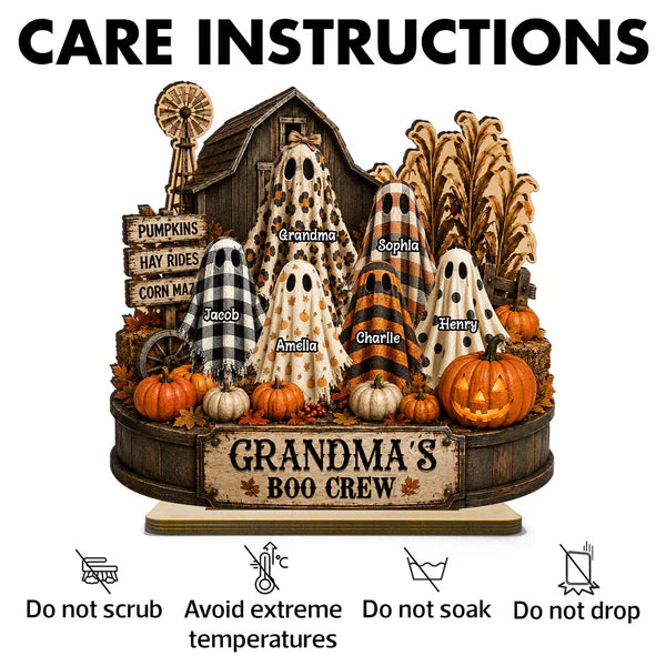 Personalized 2-Layer Wooden Plaque With Grandma's Boo Crew Pumpkin Patch, Unique Halloween Gift for Grandma