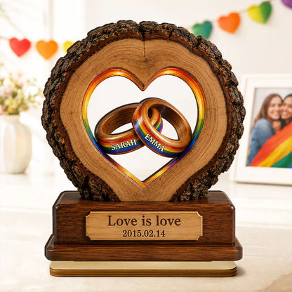 Personalized 2-Layer Wooden Plaque with Rainbow Rings, Unique Gift for LGBTQ Couple Anniversary