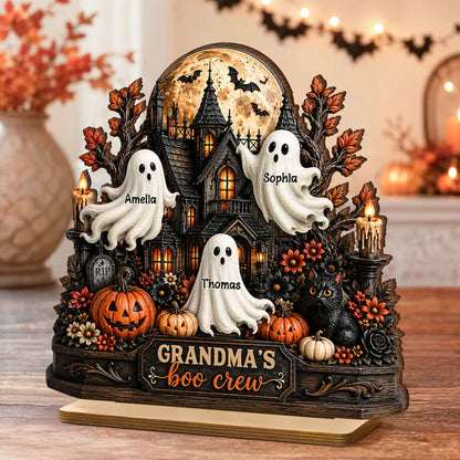 Personalized 2-Layer Wooden Plaque, Grandma's Boo Crew Halloween Decor, Unique Gift for Grandma