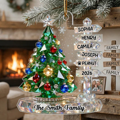 Personalized Acrylic Ornament, Green Crystal Effect Christmas Tree Signpost, Unique Gift for Family