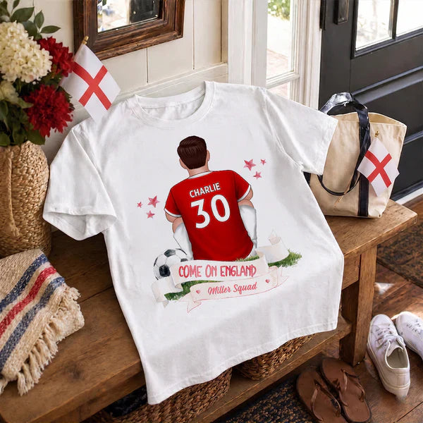 Personalized England Soccer Fan Classic Tee, Player Back View Design, Unique Gift for Family Match Days