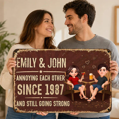 Personalized Rectangular Iron Sign, Unique Annoying Each Other Couple Gift with Garden Drinks