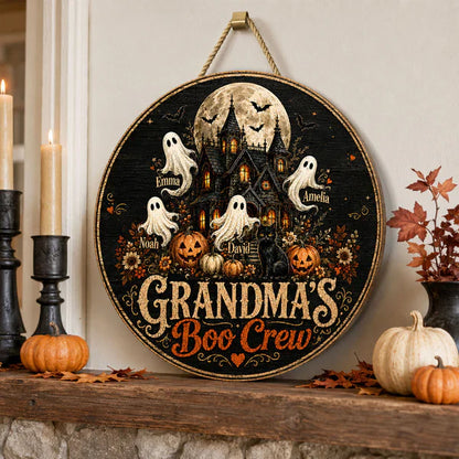 Personalized Grandma's Boo Crew Wooden Sign, Halloween Haunted House Decor, Unique Gift for Grandma