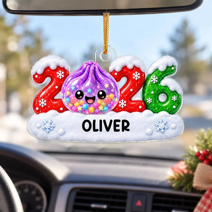 Personalized Acrylic Ornament with Cute Rainbow Dumpling and Snowflakes, Unique Christmas Gift for Kids
