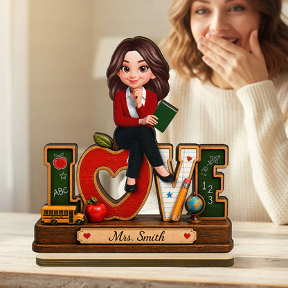 Personalized 2-Layer Wooden Plaque for Teacher, Cute Classroom Love Design, Unique Gift