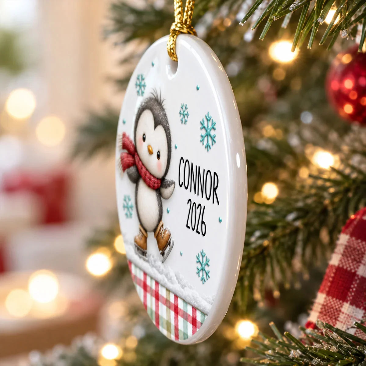 Personalized Ceramic Ornament, Cute Woodland Animals with Cookies and Stocking, Unique Gift for Kids