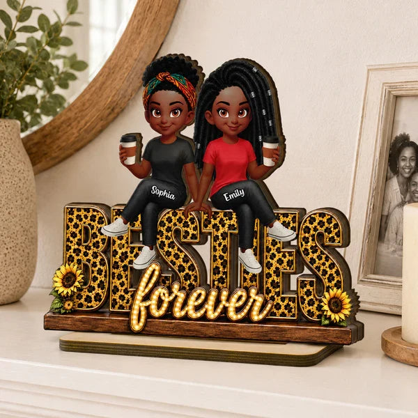 Personalized Besties Forever 2-Layer Wooden Plaque, Leopard Style Creative Gift for Friend