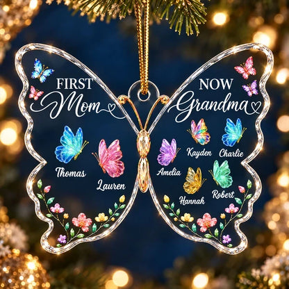 Personalized Acrylic Ornament, Colorful Butterfly Family Keepsake, Unique Christmas Gift for Grandma