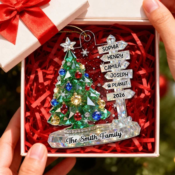 Personalized Acrylic Ornament, Green Crystal Effect Christmas Tree Signpost, Unique Gift for Family