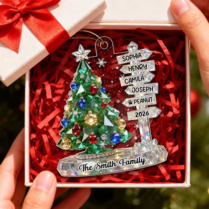 Personalized Acrylic Ornament, Green Crystal Effect Christmas Tree Signpost, Unique Gift for Family