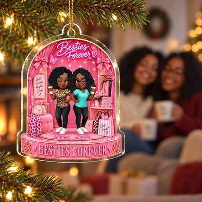Personalized Besties Forever Acrylic Ornament, Linked Friends in a Pink Boutique, Creative Friendship Gift