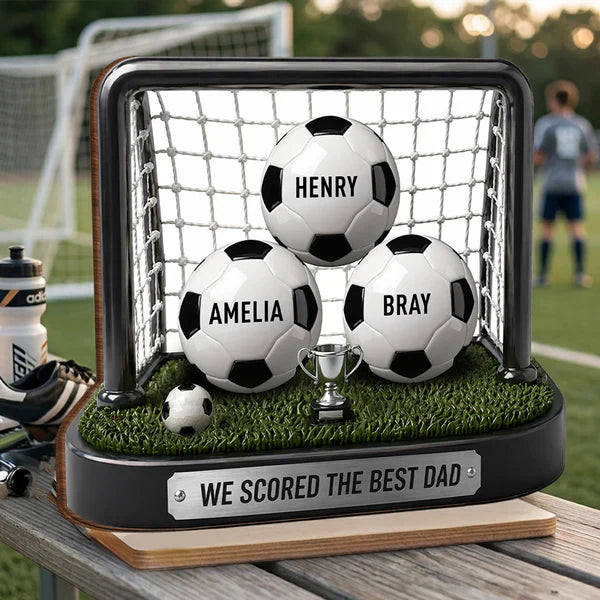 Personalized 2-Layer Wooden Plaque with Soccer Goal Scene, Unique Gift for Dad from His Biggest Fans