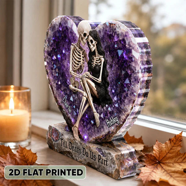 Personalized Shaped Acrylic Block Plaque, Embracing Skeleton Couple Halloween Decor, Unique Gift For Couple