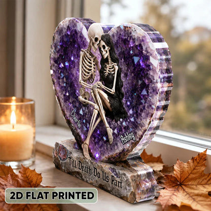 Personalized Shaped Acrylic Block Plaque, Embracing Skeleton Couple Halloween Decor, Unique Gift For Couple