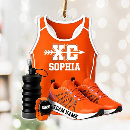 Personalized Acrylic Ornament, Red Cross Country Gear, Unique Christmas Gift for Runner