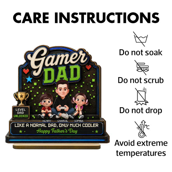 Personalized 2-Layer Wooden Plaque For Gamer Dad, Sitting Dad & Kids, Creative Father's Day Gift