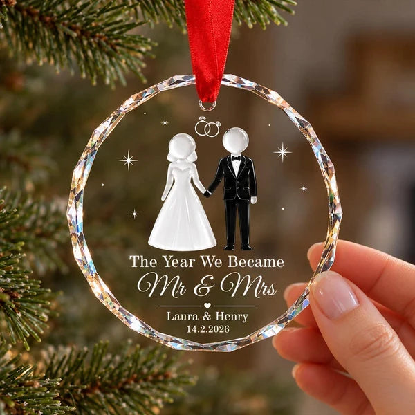 The Year We Became Mr & Mrs Personalized Crystal Ornament, Romantic Keepsake and Creative Couple Gift