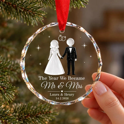 The Year We Became Mr & Mrs Personalized Crystal Ornament, Romantic Keepsake and Creative Couple Gift