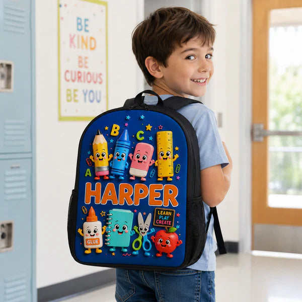 Personalized Kids School Backpack, Cute School Supplies Design, Back To School Unique Gift for Kids
