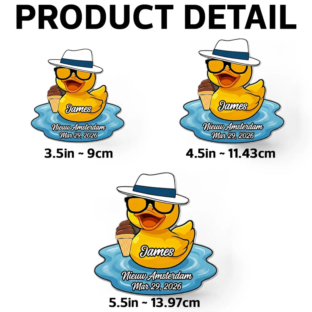 Acrylic Magnet Personalized Name Duck Pool Float with Ice Cream, Bright Summer Cartoon, Cute Unique Gift for Anyone
